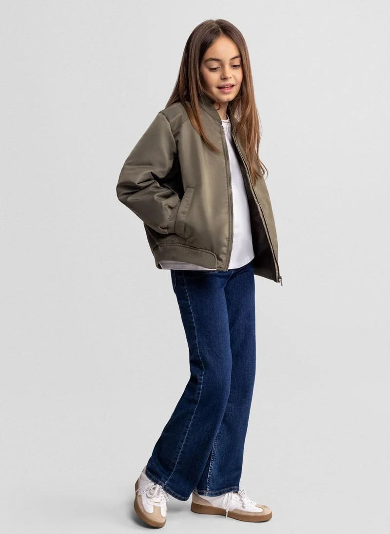 مينوتي Girls lightweight khaki bomber jacket nylon padded 3-15 years